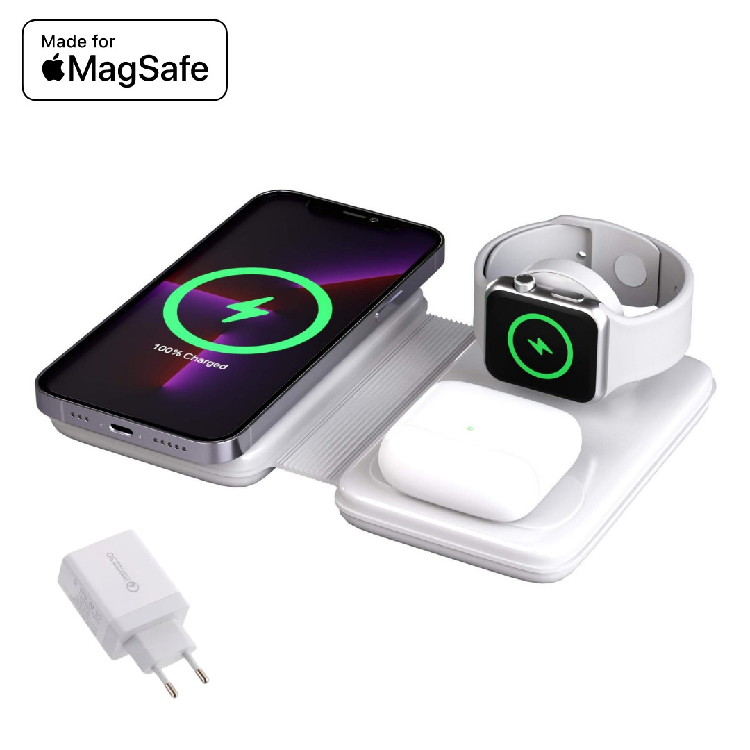 Omega™ - Cargador inalámbrico plegable 3 en 1 - ENGLA Chile ® White / Incluye
