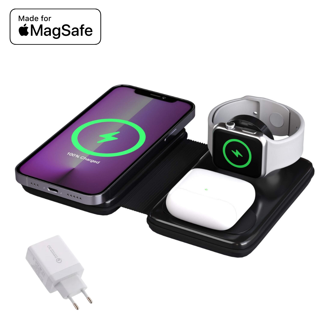 Omega™ - Cargador inalámbrico plegable 3 en 1 - ENGLA Chile ® Black / Incluye