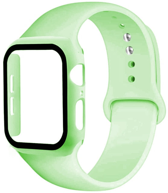 Correa de silicona + protector con vidrio templado para Apple Watch - ENGLA Chile ® Mint / 38mm S--M