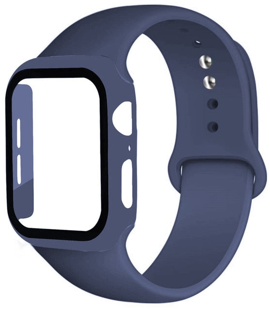 Correa de silicona + protector con vidrio templado para Apple Watch - ENGLA Chile ® Mindnight blue / 38mm S--M