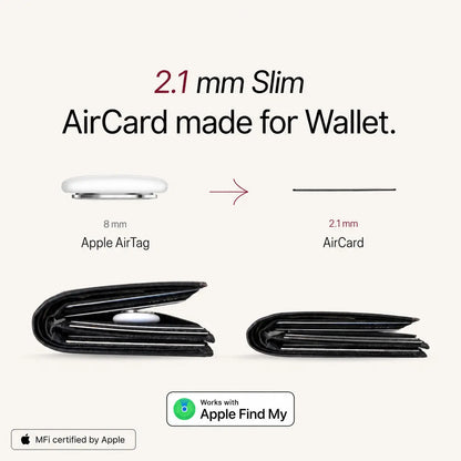 Grosor de 2,1 mm comparado con un AirTag