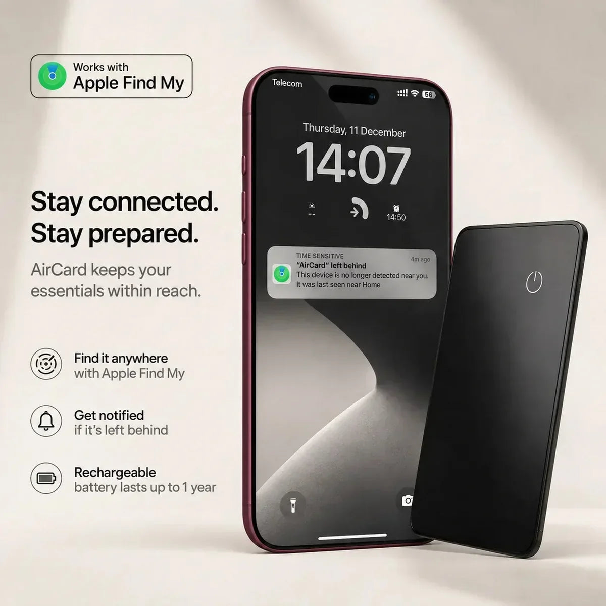 AirCard con notificación de objeto dejado atrás