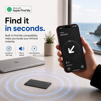 AirCard con ilustración de sonido y pantalla de búsqueda