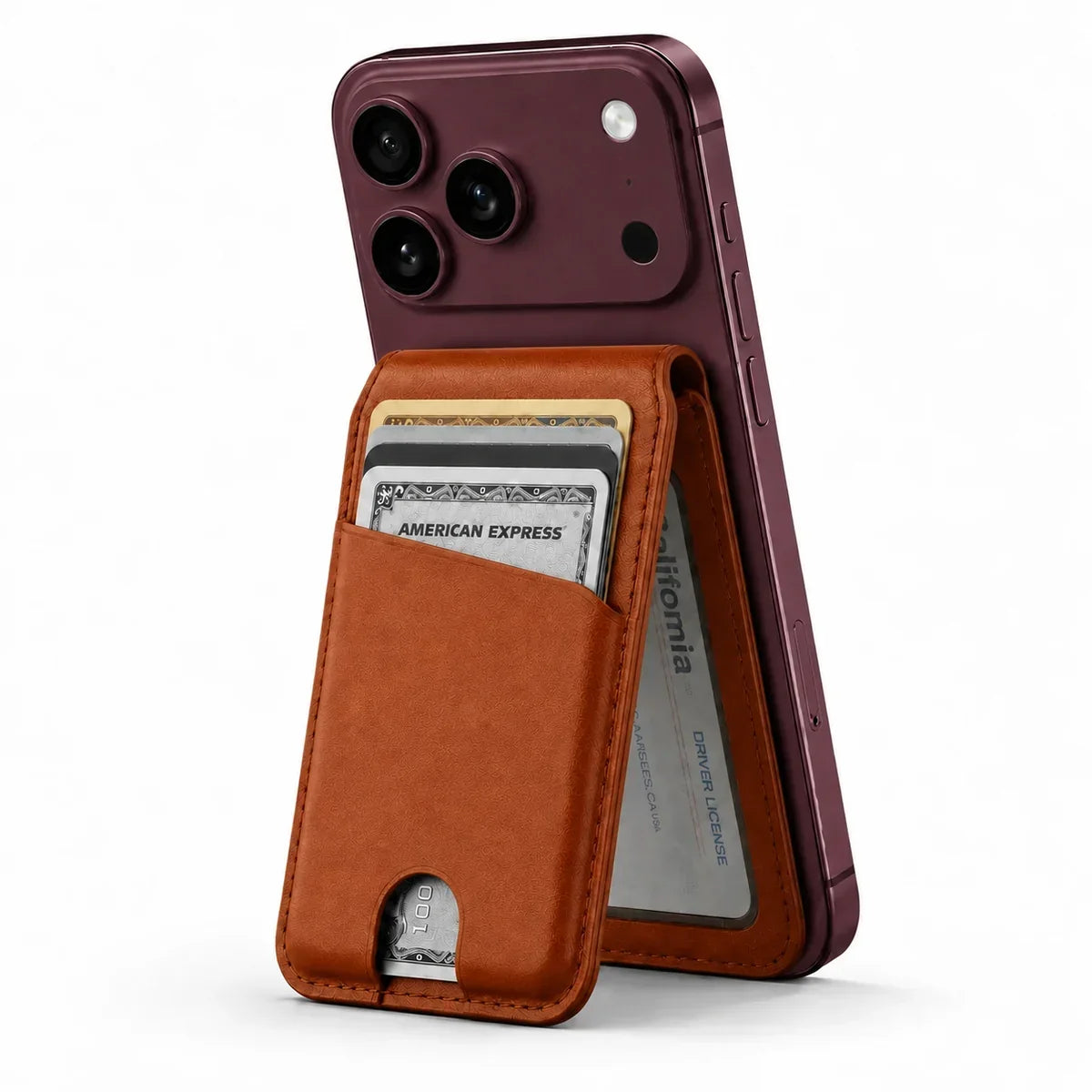 MagWallet Café Castaño — billetera MagSafe de cuero