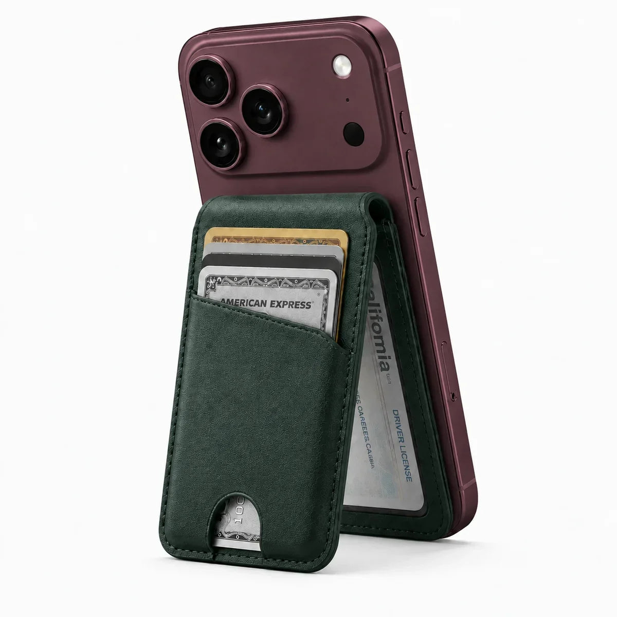 MagWallet Verde Esmeralda — billetera MagSafe de cuero
