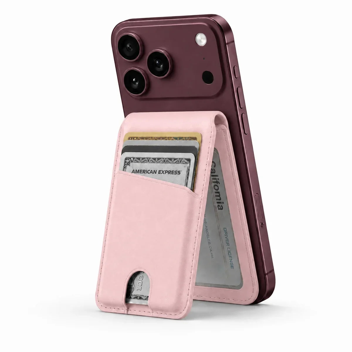 MagWallet Rosa Palo — billetera MagSafe de cuero