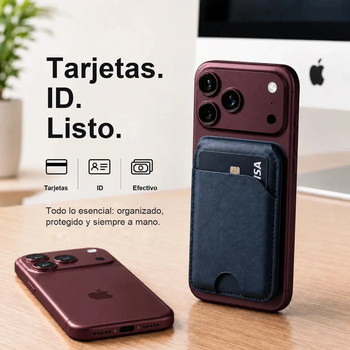MagWallet Azul Marino — tarjetas, ID y efectivo