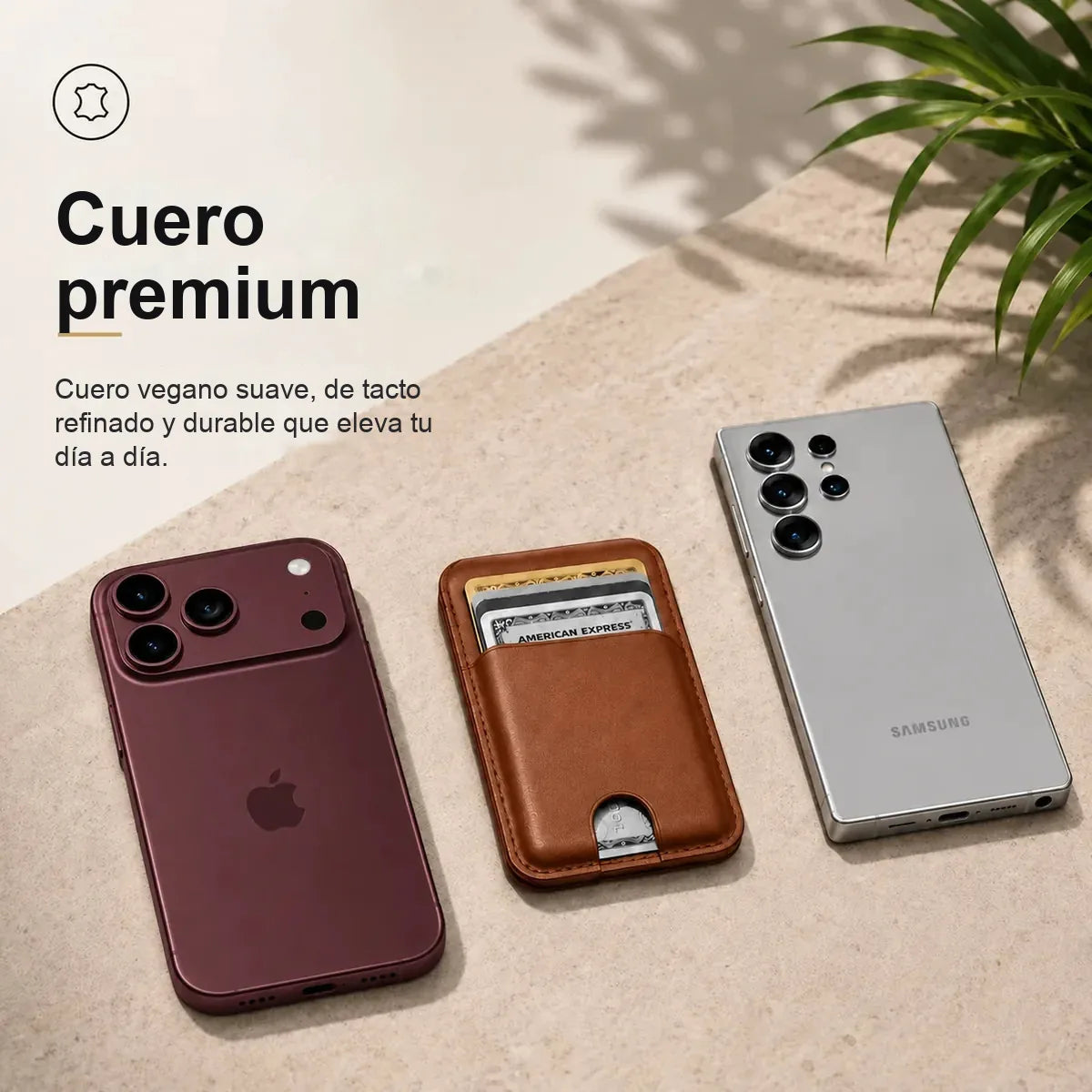 MagWallet Café Castaño — cuero premium