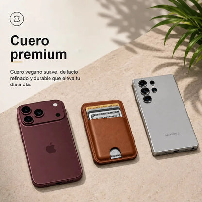 MagWallet Café Castaño — cuero premium