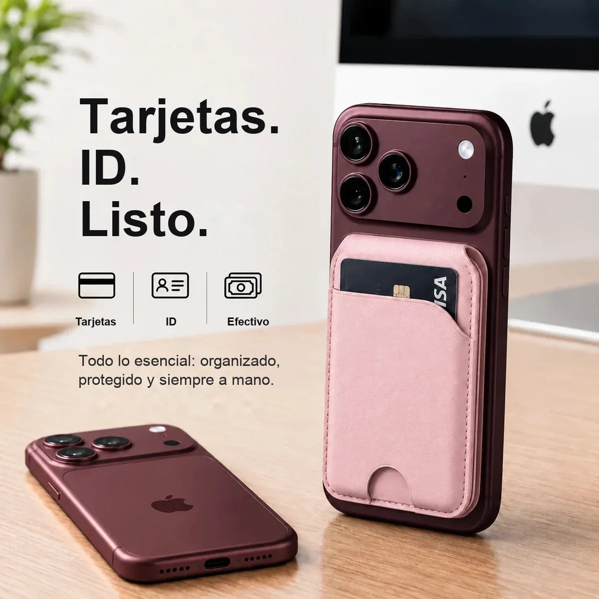MagWallet Rosa Palo — tarjetas, ID y efectivo