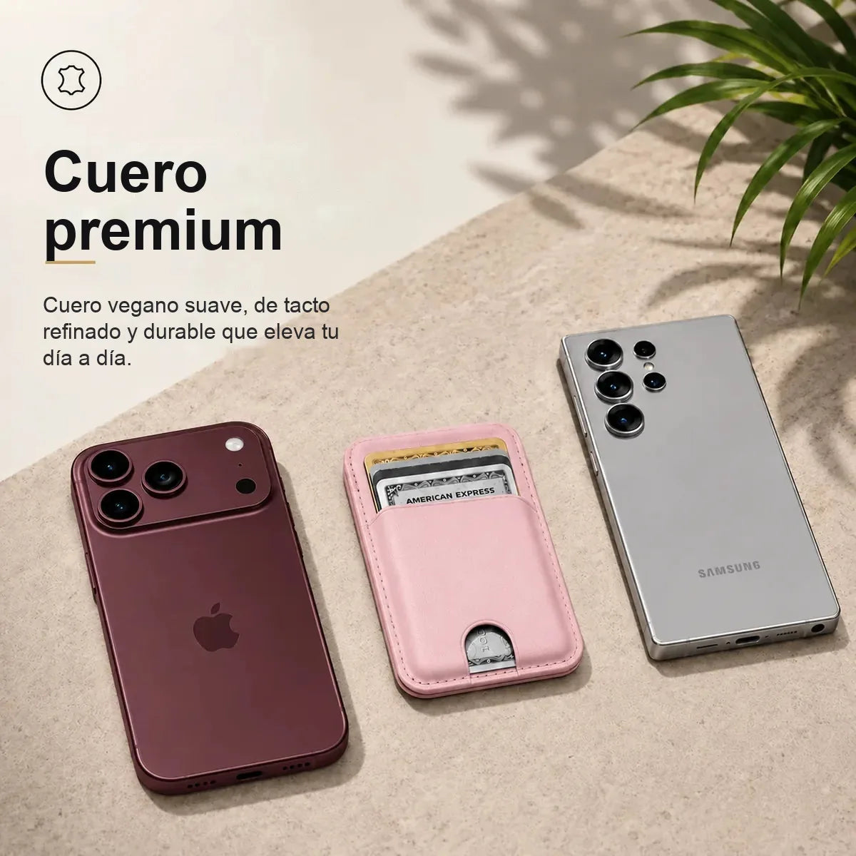 MagWallet Rosa Palo — cuero premium