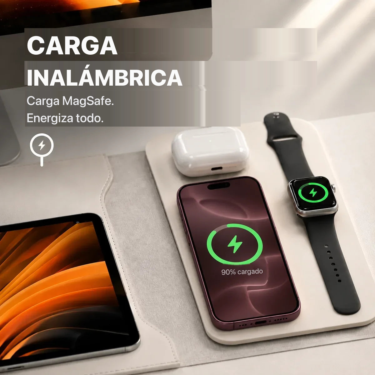 Carga inalámbrica MagSafe — MagDesk Sleeve Blanco Nube