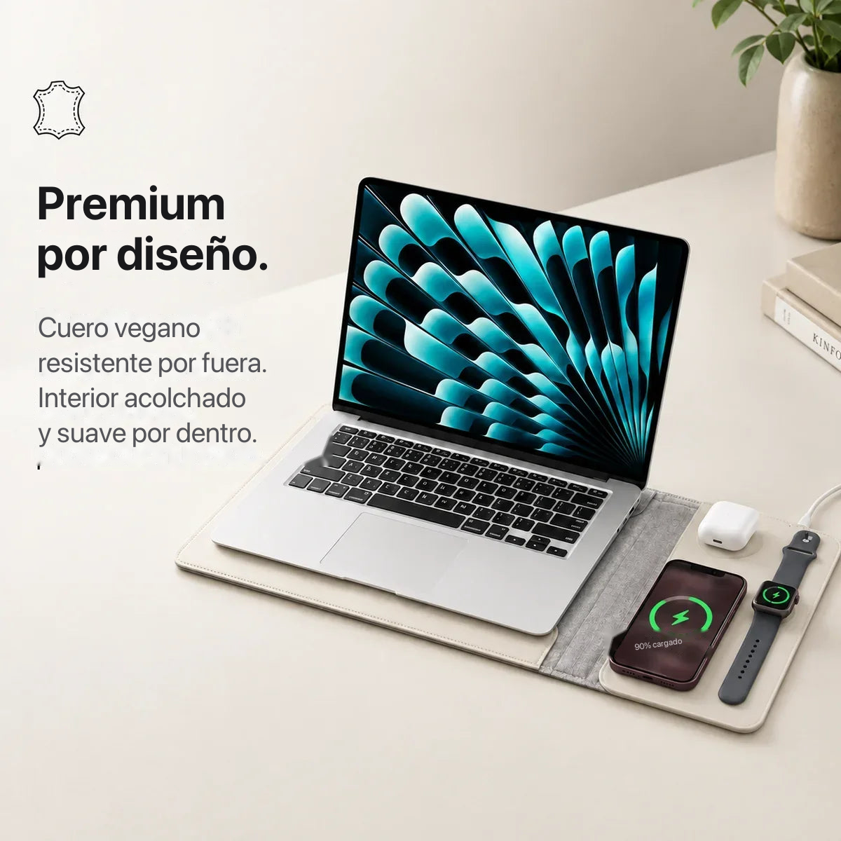 Premium por diseño — cuero vegano — MagDesk Sleeve Blanco Nube