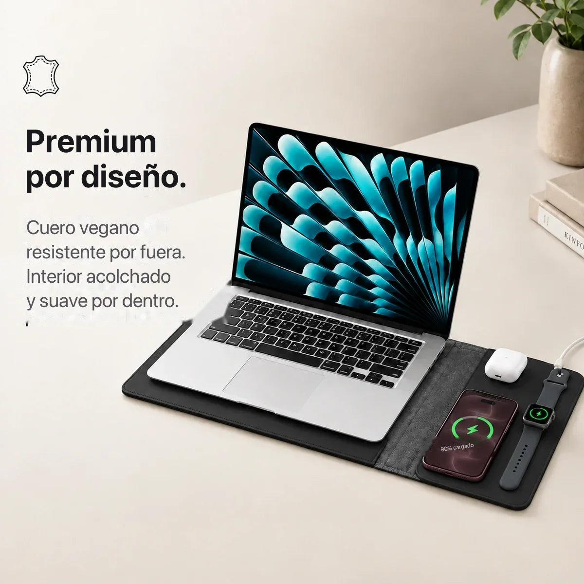 Premium por diseño — cuero vegano — MagDesk Sleeve Negro Medianoche