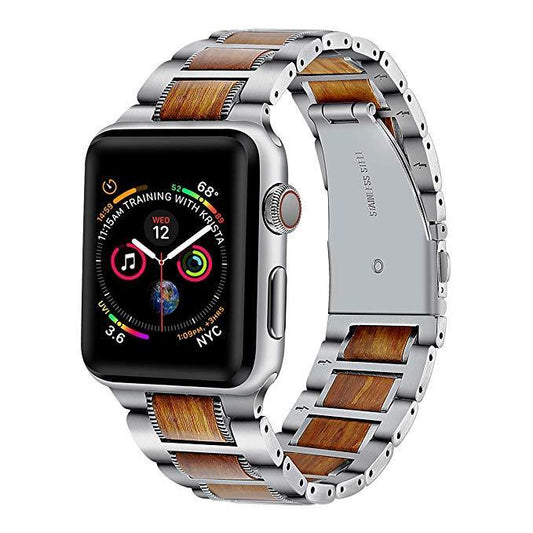 Correa de lujo para Apple Watch de madera natural y acero inoxidable - ENGLA Chile ® silver / 41mm