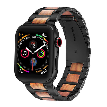 Correa de lujo para Apple Watch de madera natural y acero inoxidable - ENGLA Chile ® black / 41mm