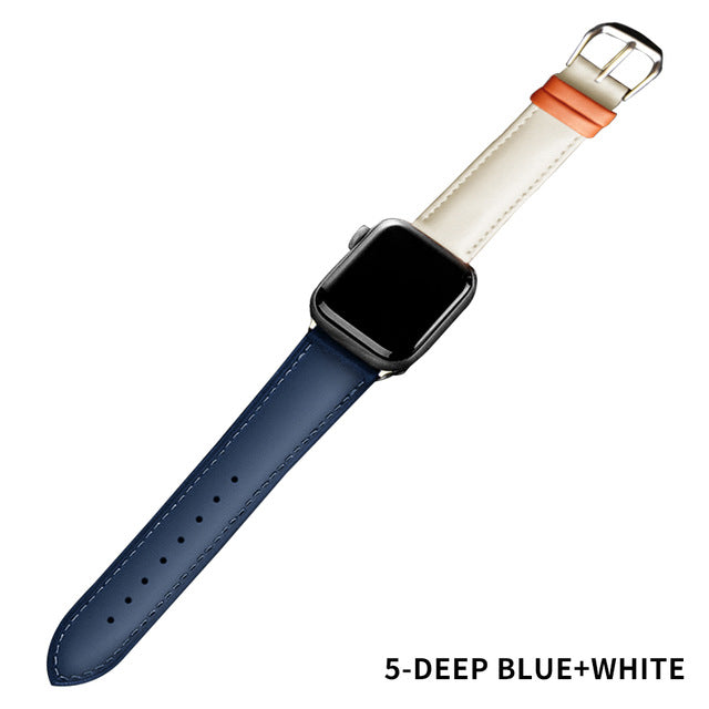 Correa de cuero para Apple Watch - ENGLA Chile ® DEEP BLUE WHITE / 42mm or 44mm