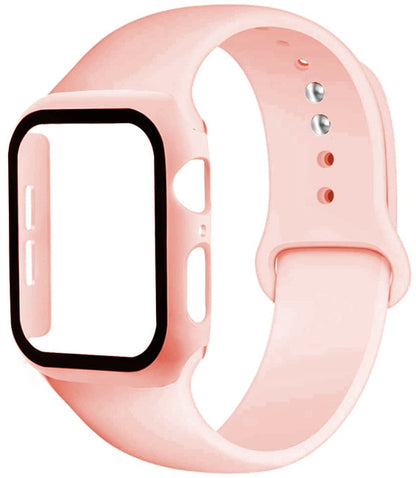 Correa de silicona + protector con vidrio templado para Apple Watch - ENGLA Chile ® Pink sand / 42mm M--L