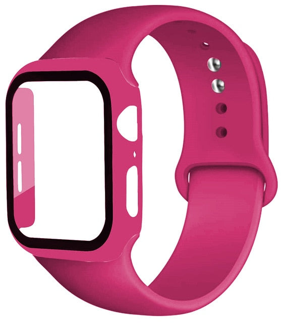 Correa de silicona + protector con vidrio templado para Apple Watch - ENGLA Chile ® pink / 42mm M--L