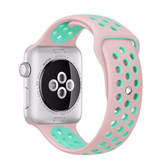 Correa deportiva Sport para Apple Watch 21 colores - ENGLA Chile ® Pink with green / 38MM or 40MM SM